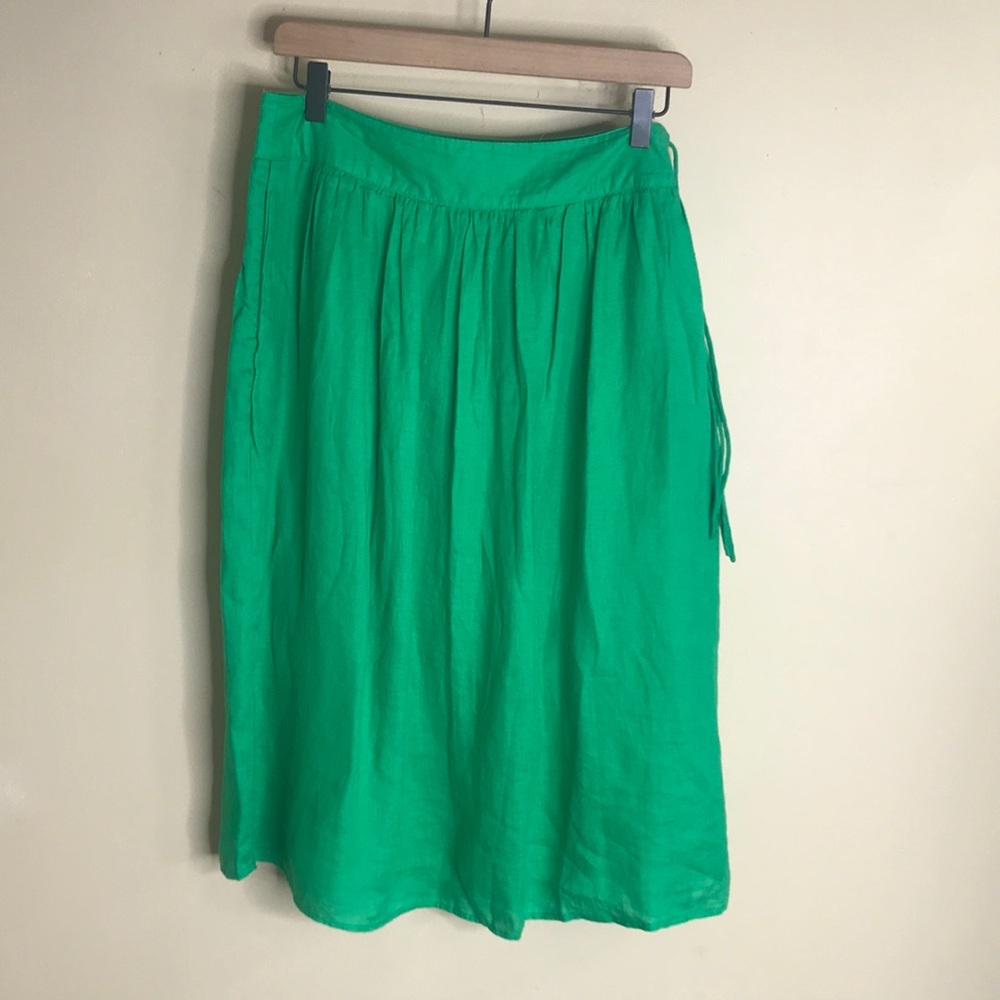 J. Crew green linen midi skirt